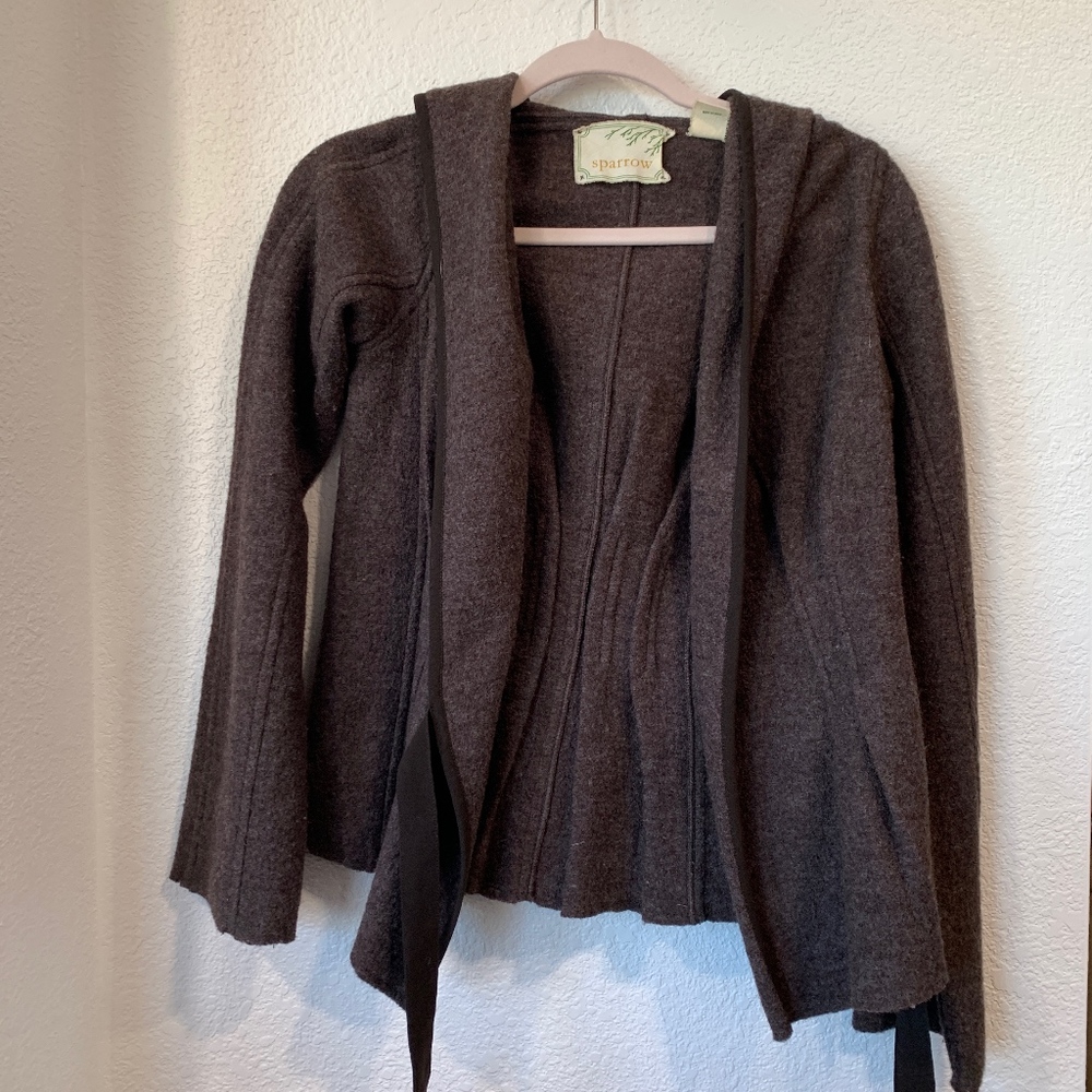 Sparrow Anthropologie Wool Wrap Hooded Cardi
